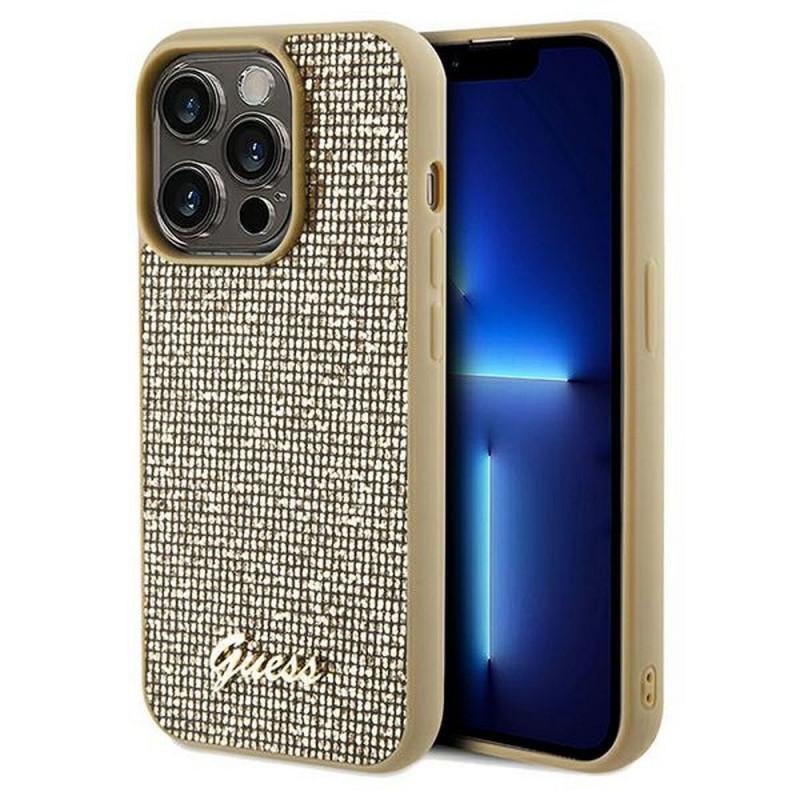 Original faceplate case GUESS GUHCP14LPMSDGSD for iPhone 14 Pro (Disco Script Metal / gold)