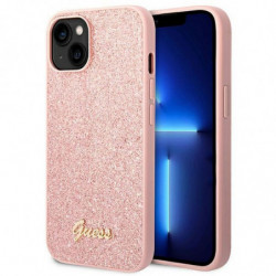 Original faceplate case GUESS GUHCP14MHGGSHP for iPhone 14 PLUS (Glitter Flakes Script Metal Logo / pink)