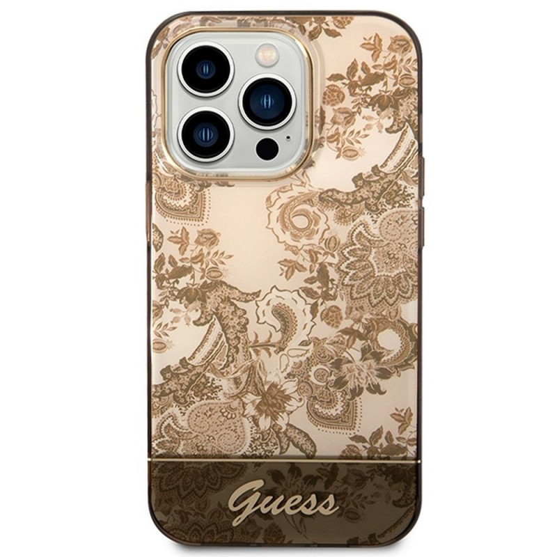 Original faceplate case GUESS GUHCP14LHGPLHC for iPhone 14 PRO (IML Electro Cam TDJ / ochre)