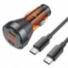 HOCO car charger 2 x Typ C with digital display + cable Type C for Type C PD QC3.0 3A 60W transparent orange