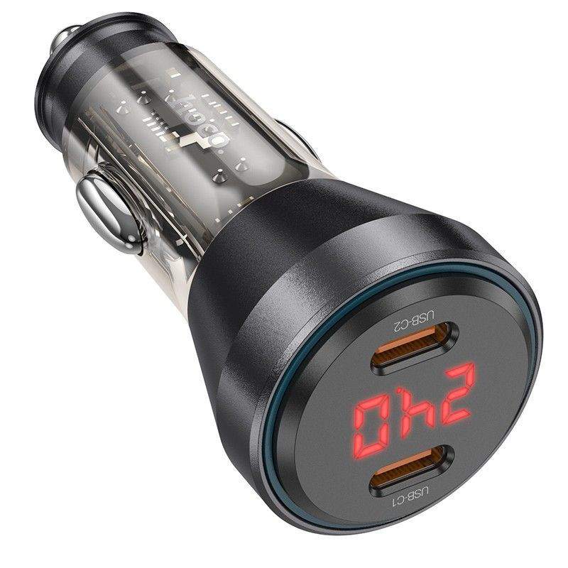 HOCO car charger 2 x Type C with digital display PD QC3.0 3A 60W NZ12C transparent black