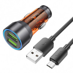 HOCO car charger 2 x USB A + cable USB A to Micro USB QC3.0 3A 36W NZ12 transparent orange