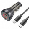 HOCO car charger 2 x Type C with digital display + cable Type C to Type C PD QC3.0 3A 60W NZ12C transparent black