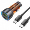 HOCO car charger USB A + Type C + cable Type C to Type C PD QC3.0 3A 43W NZ12A transparent orange