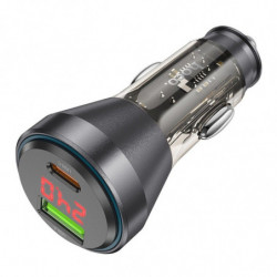 HOCO car charger USB A + Type C with digital display PD QC3.0 3A 48W NZ12B transparent black