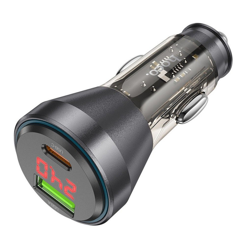 HOCO car charger USB A + Type C with digital display PD QC3.0 3A 48W NZ12B transparent black