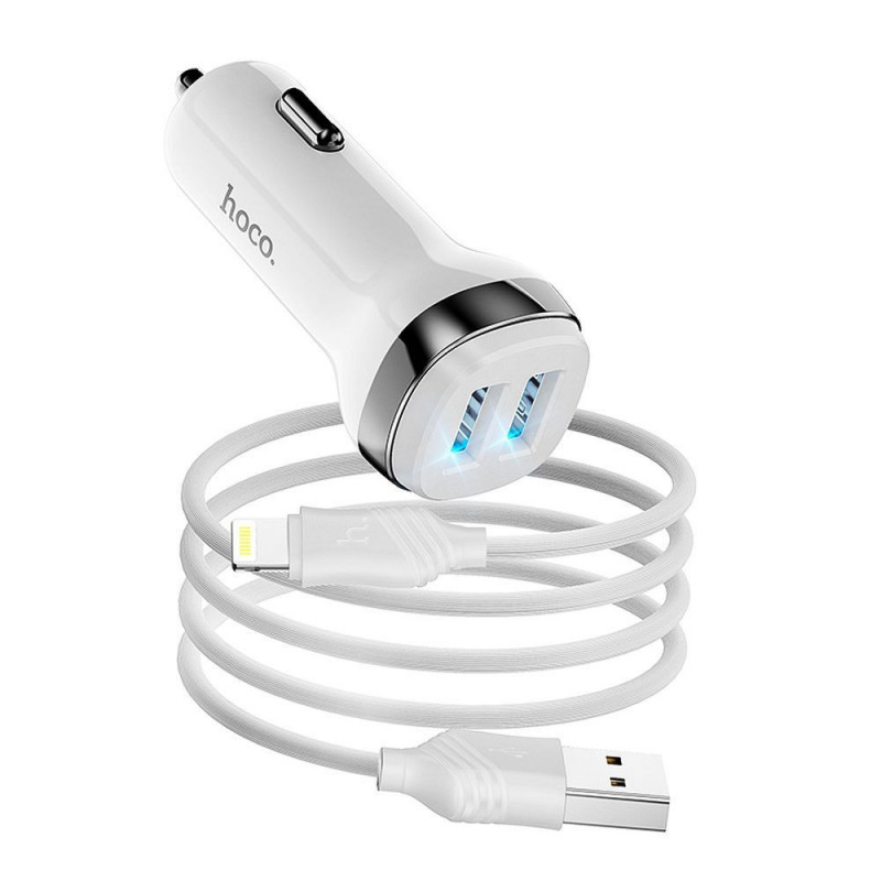 HOCO car charger 2 x USB A + cable USB A to Lightning 2,4A Z40 white