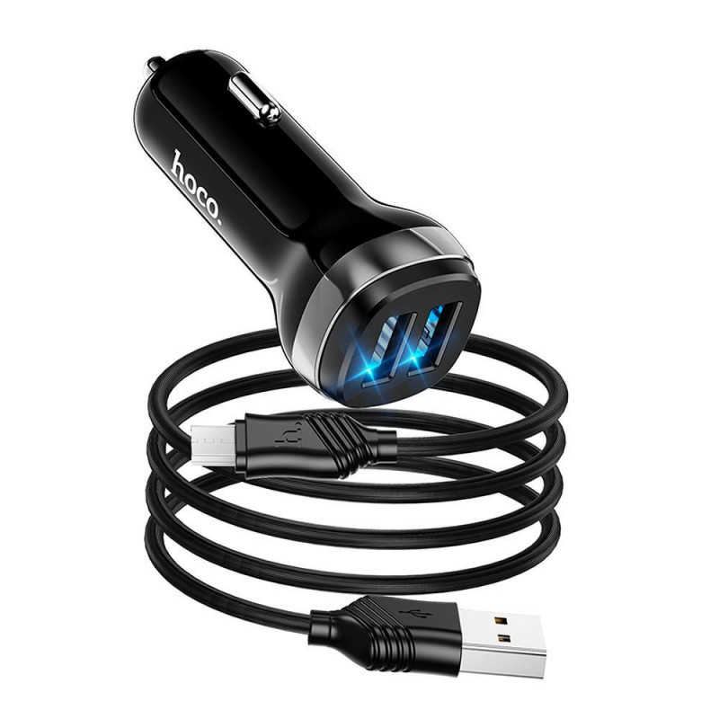 HOCO car charger 2 x USB A + cable USB A to Micro USB 2,4A Z40 black