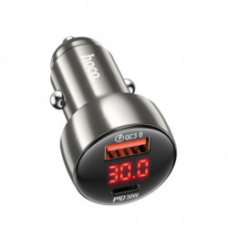 HOCO car charger USB A + Type C with digital display PD QC3.0 3A 48W Z50 metal grey