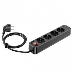 HOCO power strip 4-bit extension cable socket + 2 x USB A + Type C PD QC3.0 3A 20W NS1 black