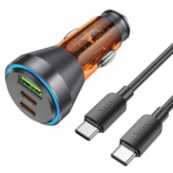 HOCO car charger USB A + 2 x Typ C + cable Type C to Type C PD QC3.0 3A 60W NZ12D transparent orange