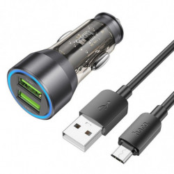 HOCO car charger 2 x USB A + cable USB A to Micro USB QC3.0 3A 36W NZ12 transparent black