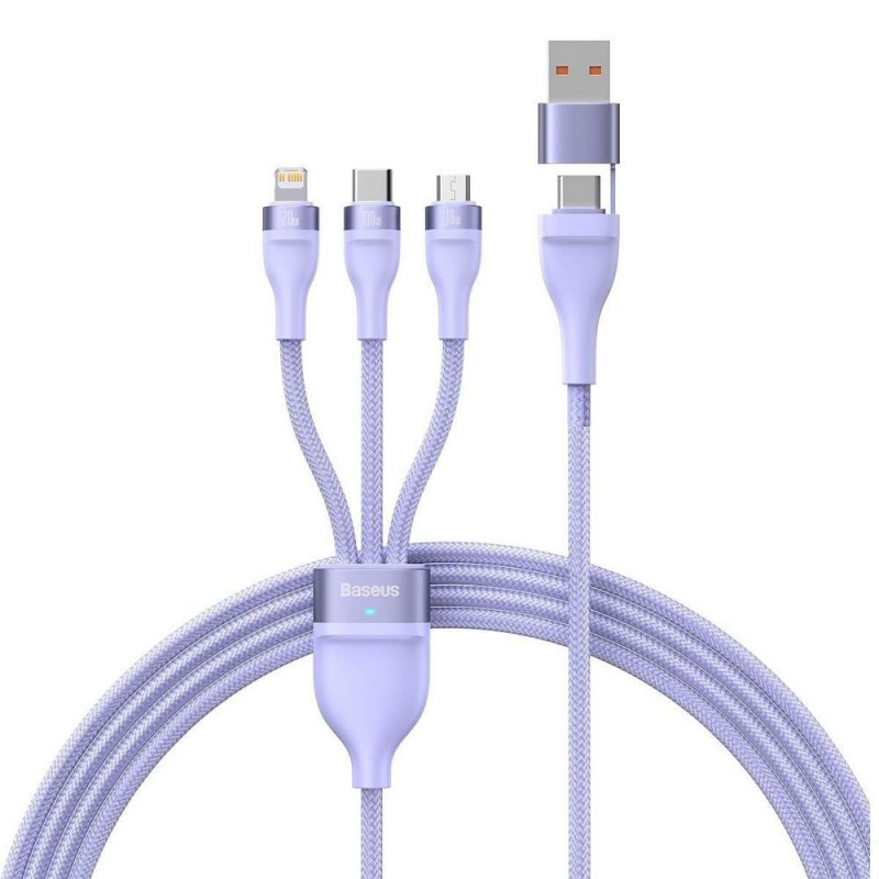 BASEUS cable 3in1 USB A / Typ C  to Micro USB / Lightning / Type C PD QC 5A 100W CASS030105 1,2 m purple