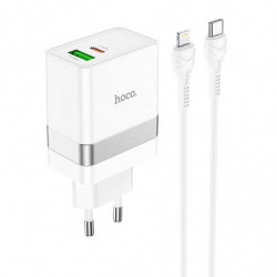 HOCO travel charger USB A + Type C + cable Type C to Lightning PD QC3.0 3A 30W N21 white