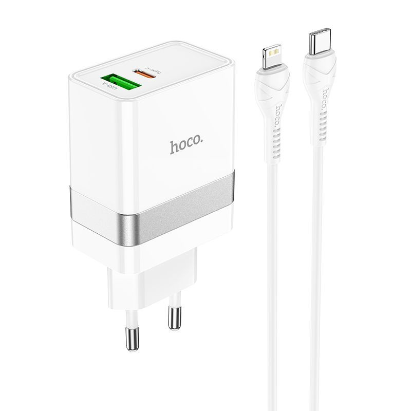 HOCO travel charger USB A + Type C + cable Type C to Lightning PD QC3.0 3A 30W N21 white