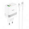 HOCO travel charger USB A + Type C + cable Type C to Lightning PD QC3.0 3A 30W N21 white