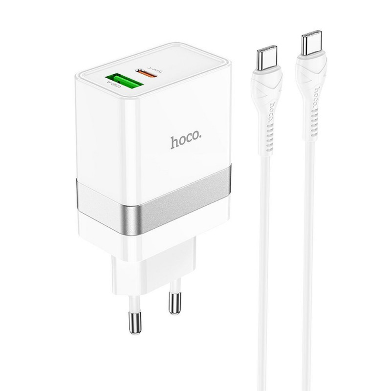 HOCO travel charger USB A + Type C + cable Type C to Type C PD QC3.0 3A 30W N21 white