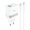 HOCO travel charger USB A + Type C + cable Type C to Type C PD QC3.0 3A 30W N21 white