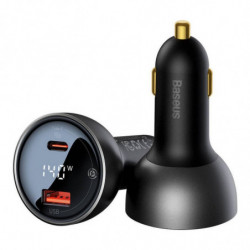 BASEUS car charger USB A + Type C with digital display + cable Type C to Type C PD3.1 QC3.0 3A 140W black