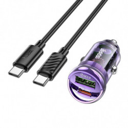 HOCO car charger USB A + Type C + cable Type C to Type C PD QC3.0 3A 30W Z53A purple