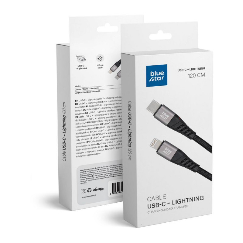 Data Cable Blue Star - with USB C to Lightning connector 2,4A