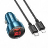 HOCO car charger USB A + Type C with digital display + cable Type C to Type C PD QC3.0 3A 48W Z50 blue