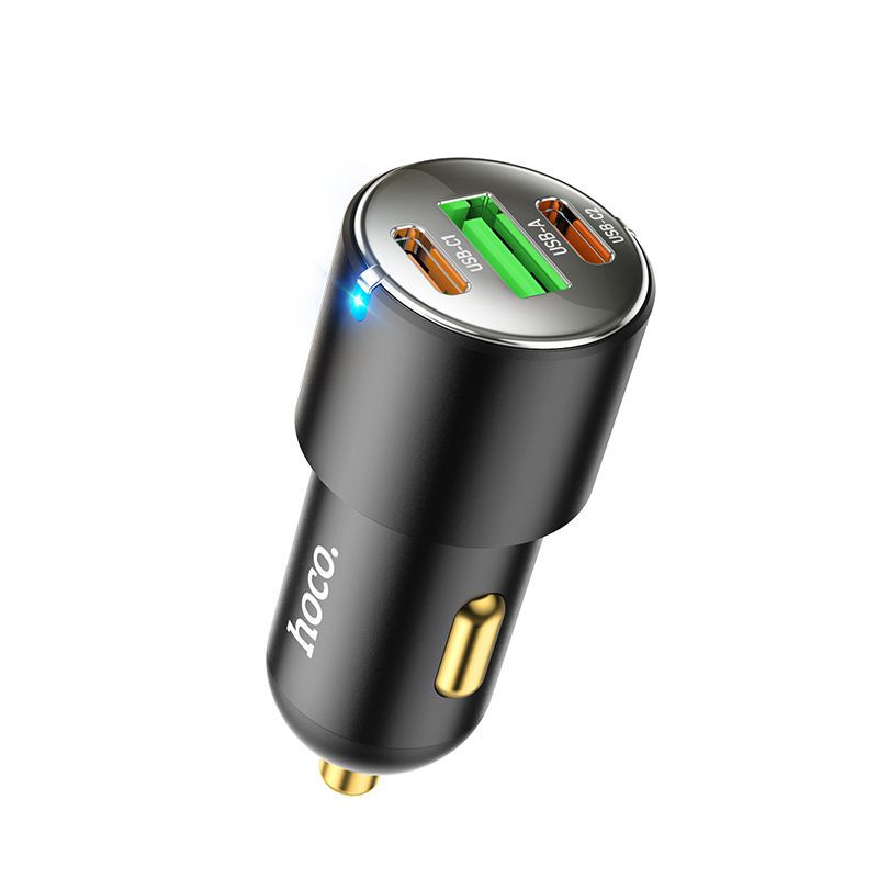 HOCO car charger USB A + 2 x Type C PD QC3.0 3A 45W NZ6 black