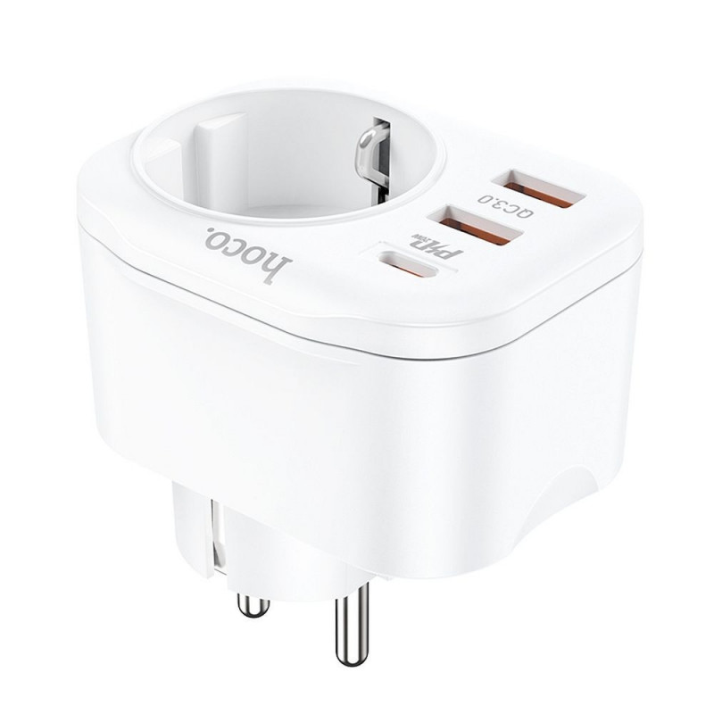 HOCO multifunctional charger  2 x USB A + Type C + socket EU PD QC3.0 3A 20W NS3 white