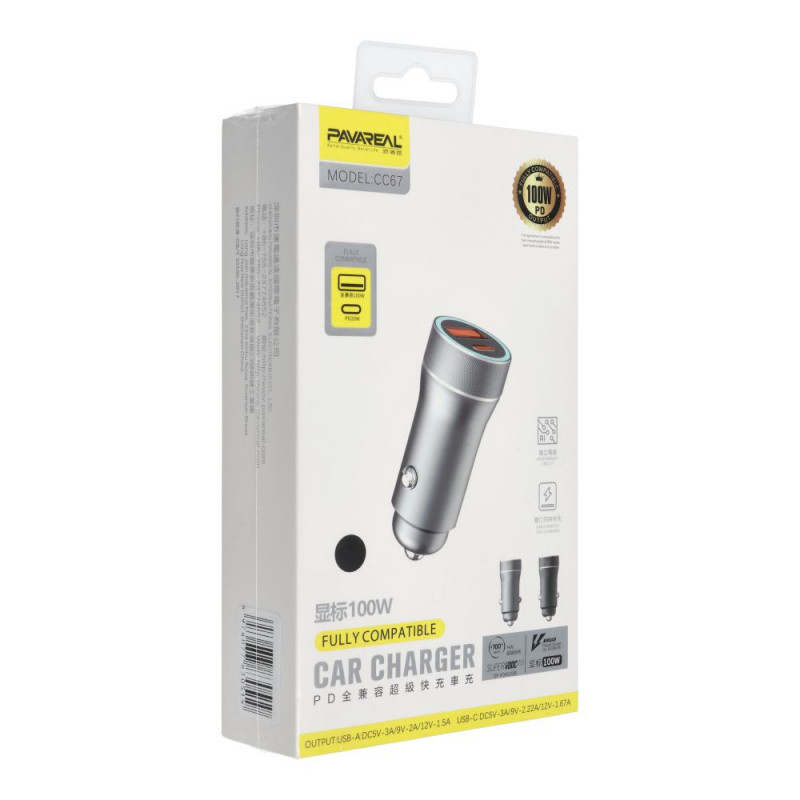 PAVAREAL car charger  Type C PD 20W + USB 3A PA-CC67 black