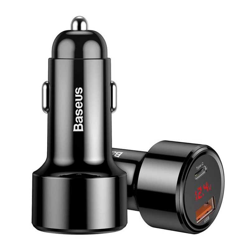 BASEUS car charger USB A + Type C with digital display PD3.0 QC4.0 3A 45W CCMLC20C-01 black