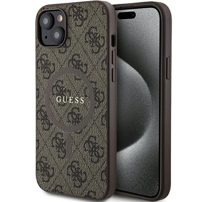 Original faceplate case GUESS GUHMP15MG4GFRW for iPhone 15 Plus / 14 Plus 6.7" (Leather 4G Metal Logo / brown)