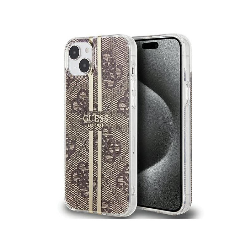 Original faceplate case GUESS GUHCP15SH4PSEGW for iPhone 15 (4G Gold  Stripe / brown)