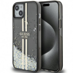 Original faceplate case GUESS GUHCP15SLFCSEGK for iPhone 15 (Liquid Glitter Gold Stripes / black)