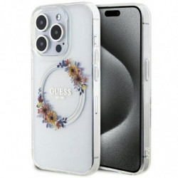 Original faceplate case GUESS GUHMP15LHFWFCT for iPhone 15 Pro (Compatible with Magsafe / Flowers Wreath / transparent)