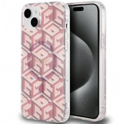 Original faceplate case GUESS GUHMP15SHGCUSTGP for iPhone 15 (Compatible with Magsafe / IML GCUBE / pink)