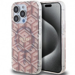 Original faceplate case GUESS GUHMP15LHGCUSTGP for iPhone 15 Pro (Compatible with Magsafe / IML GCUBE / pink)