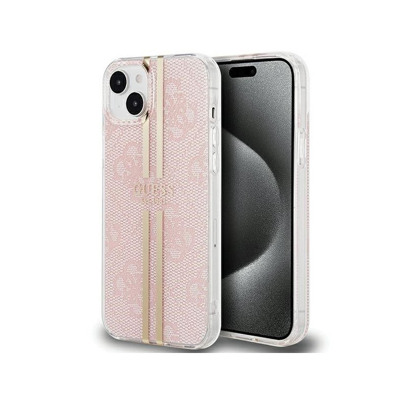 Original faceplate case GUESS GUHCP15SH4PSEGP for iPhone 15 (4G Gold  Stripe / pink)