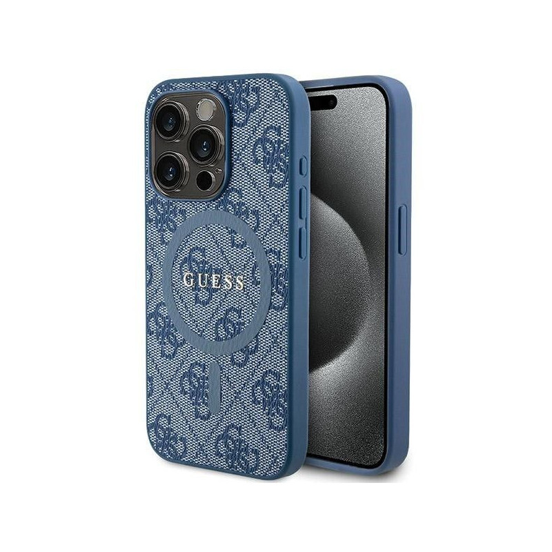 Original faceplate case GUESS GUHMP14LG4GFRB for iPhone 14 Pro (Compatible with Magsafe / 4G Ring classic logo / blue)