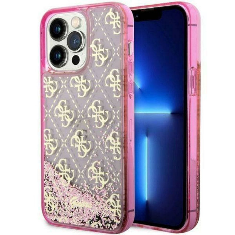 Original faceplate case GUESS GUHCP14LLC4PSGP for iPhone 14 PRO (Liquid Glitter 4G Translucent / pink)