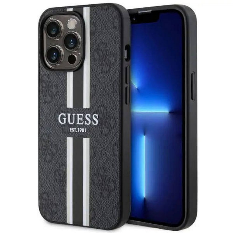 Original faceplate case GUESS GUHMP13LP4RPSK for iPhone 13 PRO (Compatible with Magsafe 4G Printed Stripes / black)