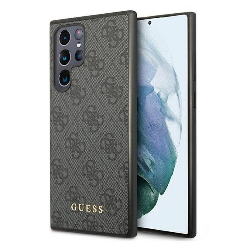 Original faceplate case GUESS GUHCS22LG4GFGR do Samsung S22 Ultra (4G Metal Gold Logo / grey)