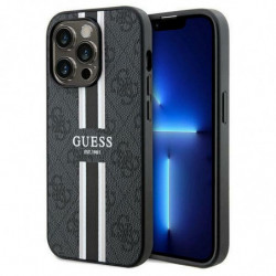 Original faceplate case GUESS GUHMP15LP4RPSK for iPhone 15 Pro (Compatible with Magsafe 4G Printed Stripes / black)