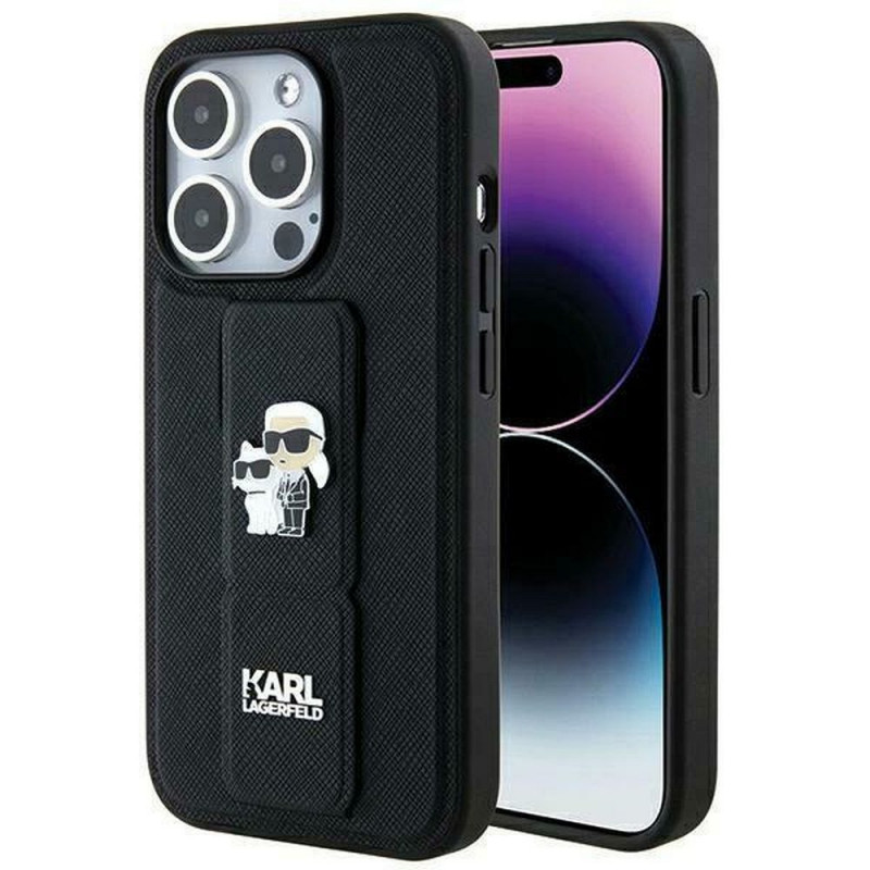 Original faceplate case KARL LAGERFELD KLHCP14XGSAKCPK for iPhone 14 Pro Max (Gripstand Saffiano KC PIN / black)