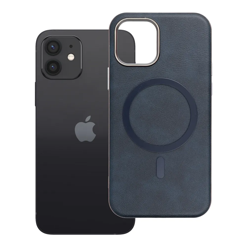 Case for iPhone 12 Gentleman Mag Cover compatible with MagSafe navy blue