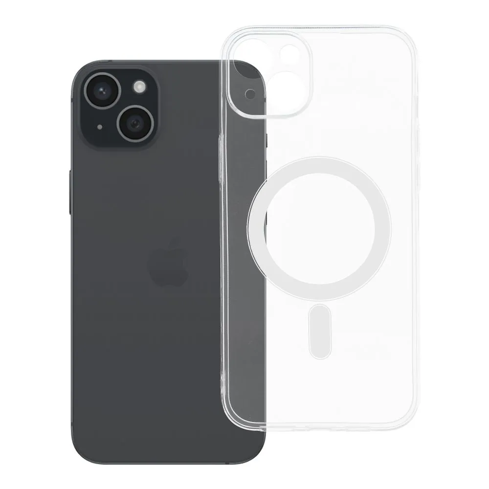 Case for iPhone 15 PLUS Clear Case 2 mm Mag Cover compatible with MagSafe (camera protection) transparent