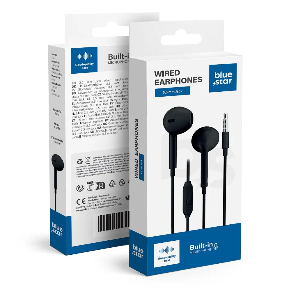 Wire earphones Jack 3,5 mm Blue Star PA-E65 1,2 m black
