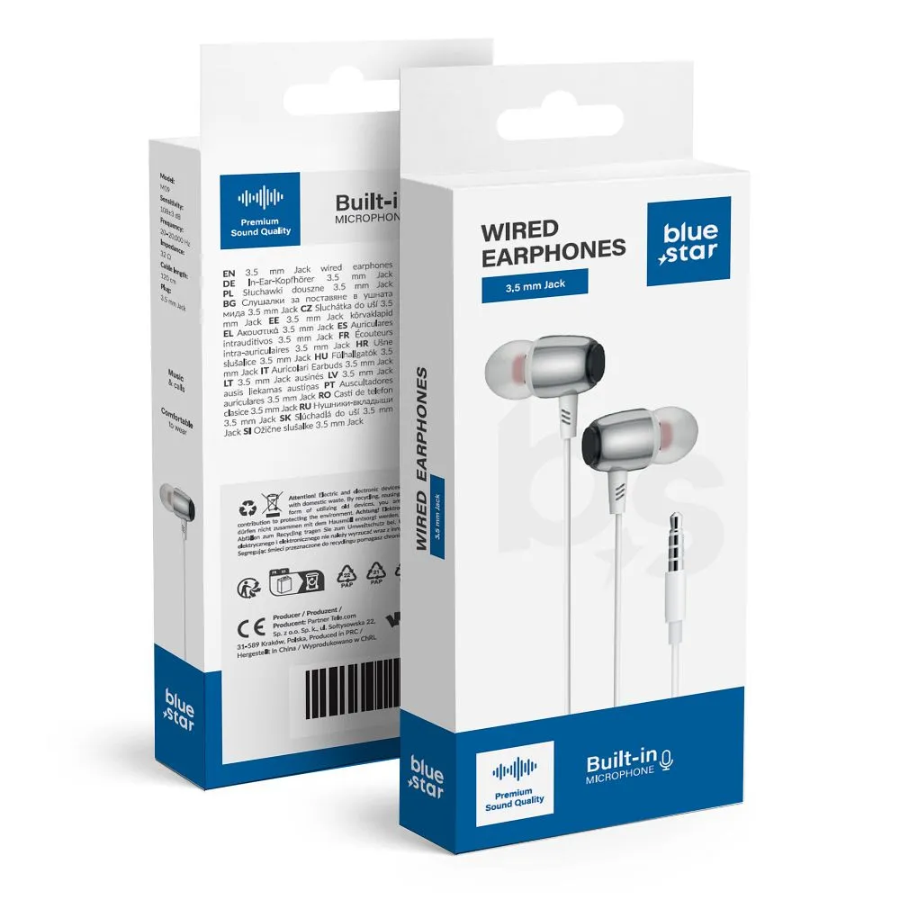 Wire earphones Jack 3,5 mm Blue Star M09 1,2 m white