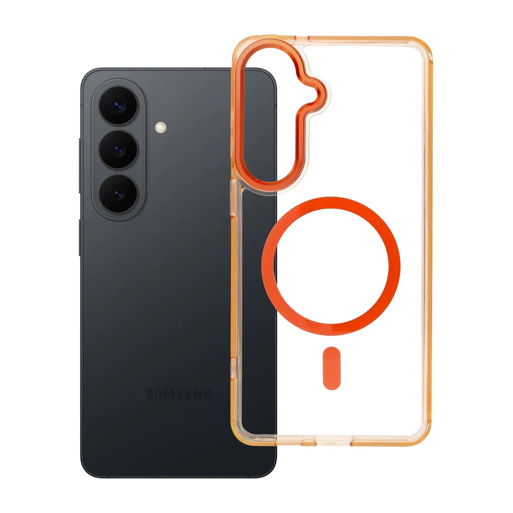 Case for Samsung S26 PLUS Frame Clear Hybrid Mag Cover compatible with MagSafe hermes orange