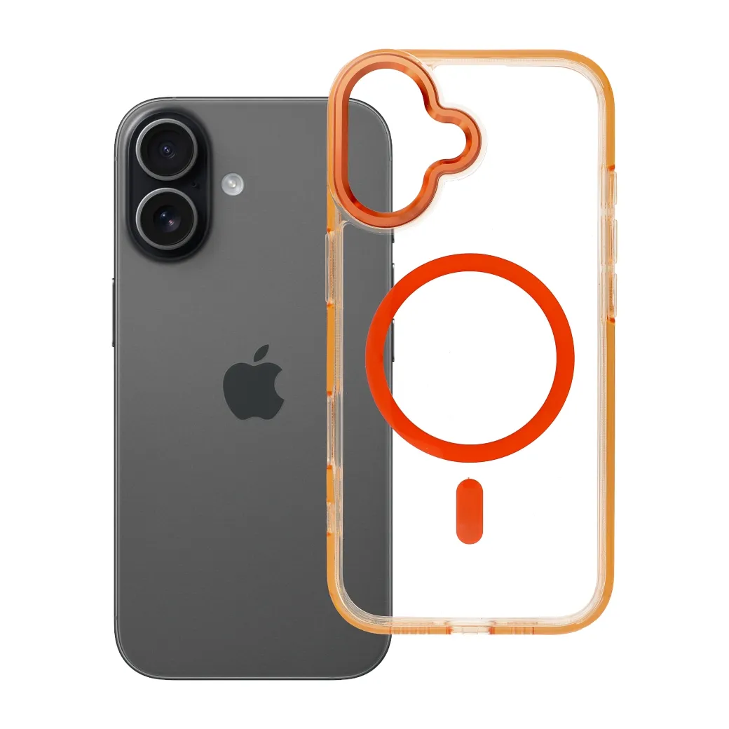 Case for iPhone 17 Frame Clear Hybrid Mag Cover compatible with MagSafe hermes orange