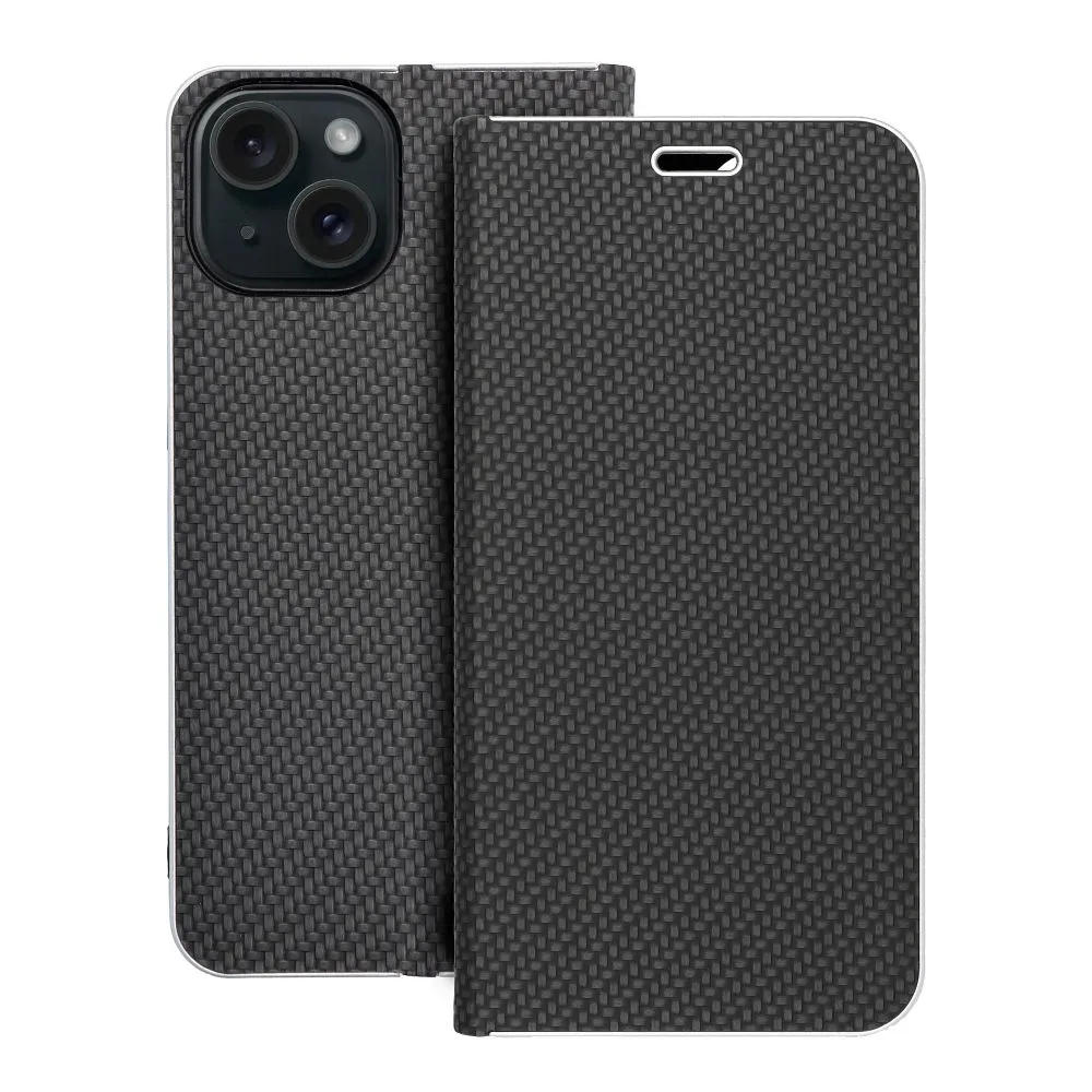 Flip case for iPhone 15 Luna Book Carbon black